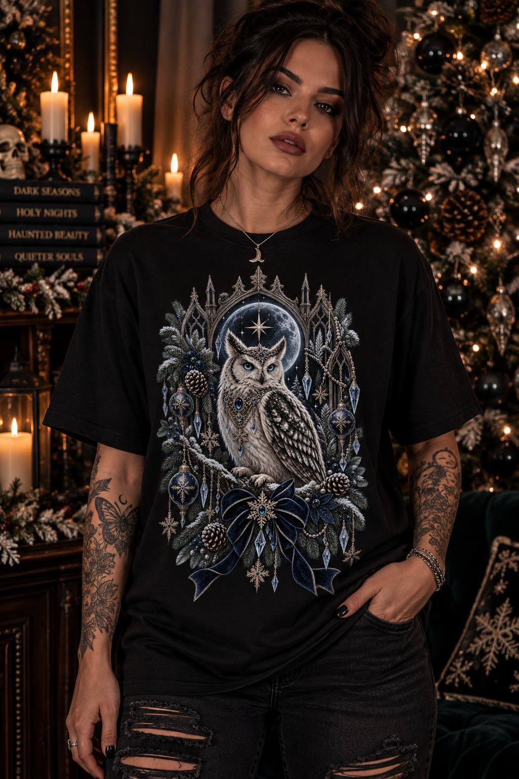 Owl Moon Graphic T-Shirt — Mystical Night Forest Owl Tee
