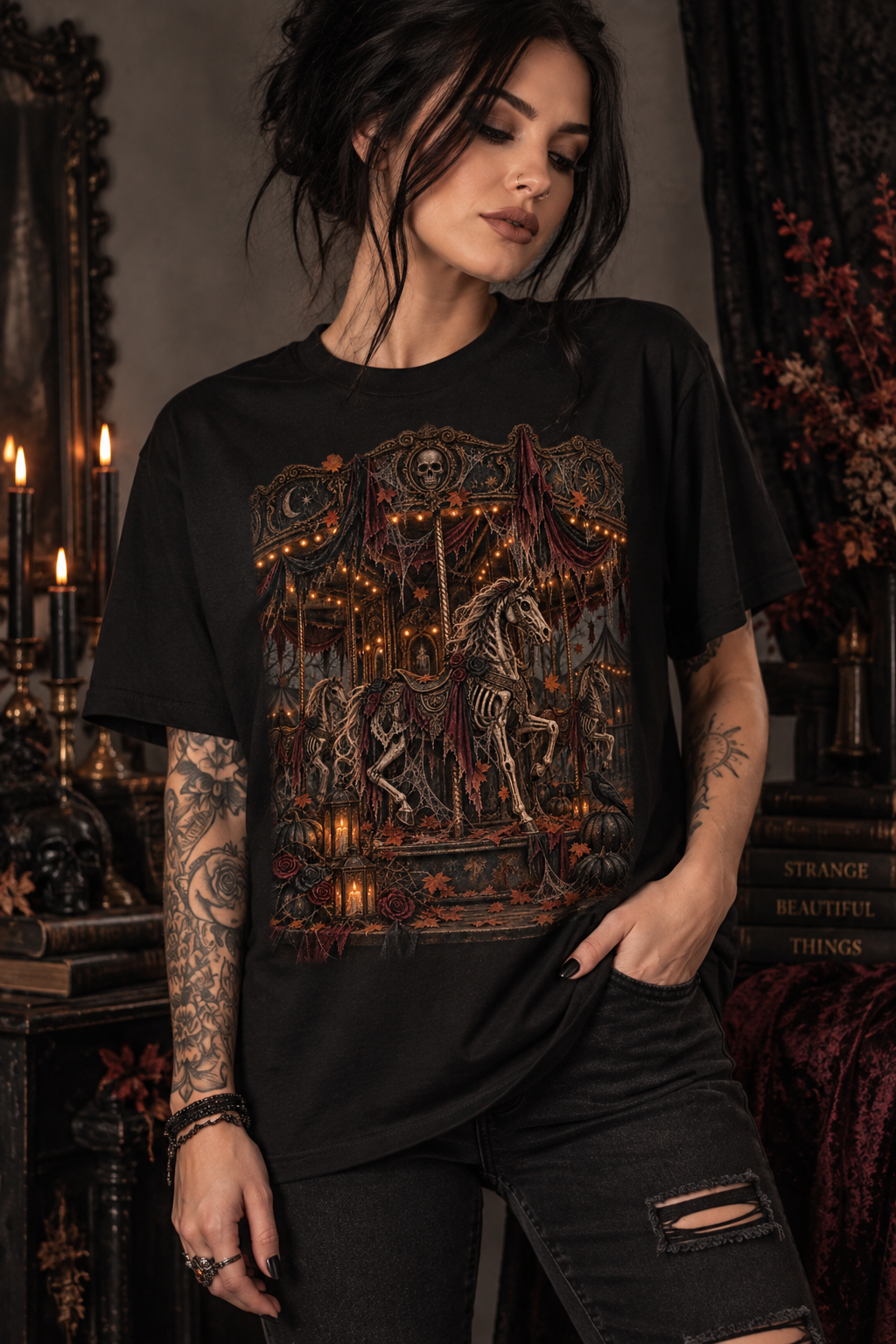 Carnival Carousel T‑Shirt — Moody Vintage Horse Fairground Tee