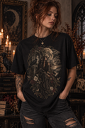 Moonlit Gothic Woman Tee — Raven & Dark Botanical Garden T-Shirt