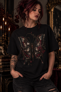 Gothic Dark Butterfly T‑Shirt — Vintage Floral Moth Graphic