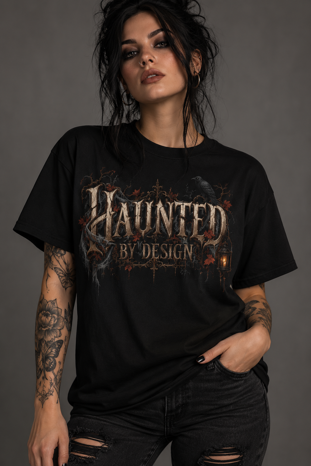 Haunted by Design T-Shirt — Gothic Halloween Graphic Tee