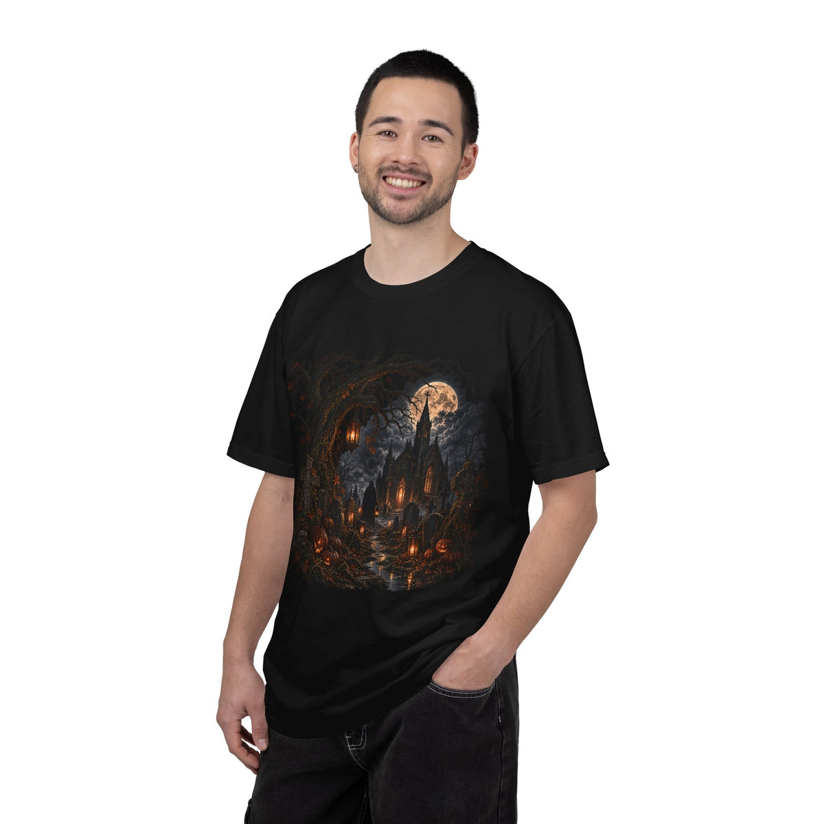 Halloween Haunted Castle T-Shirt — Spooky Pumpkin Night Graphic Tee