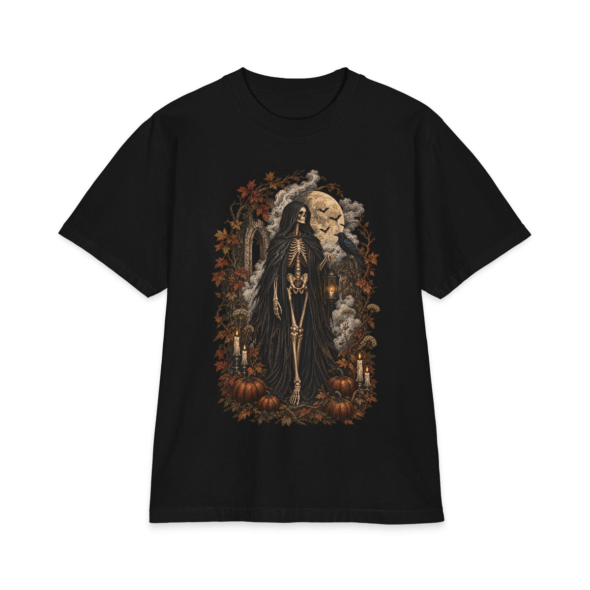 Grim Reaper Halloween T-Shirt — Gothic Pumpkin & Moon Tee