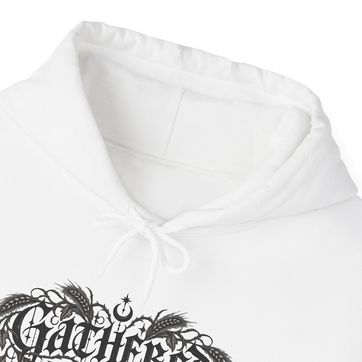 Gathered in Gratitude Hoodie — Gothic Winged Script Pullover