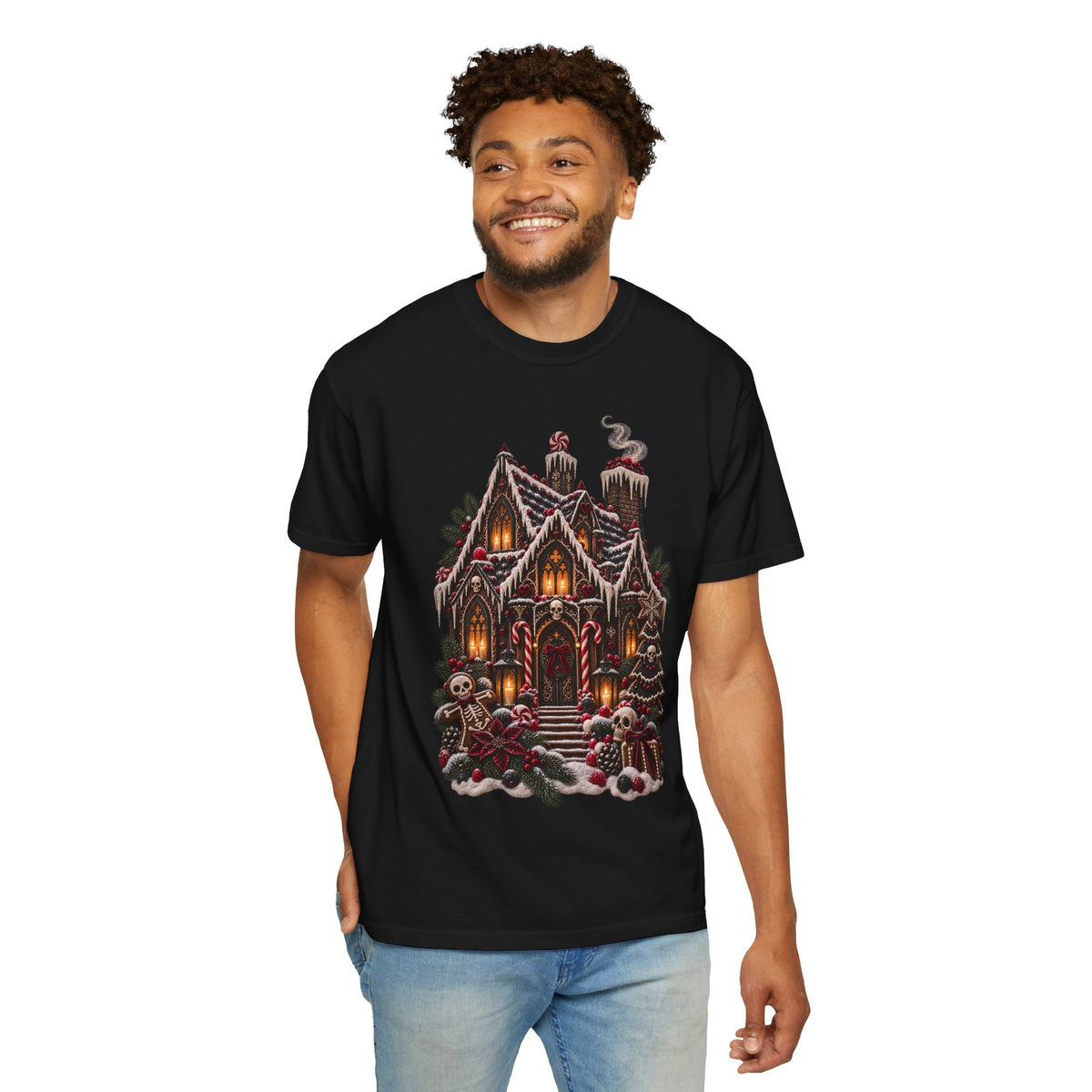Gothic Gingerbread House T-Shirt — Spooky Christmas Art