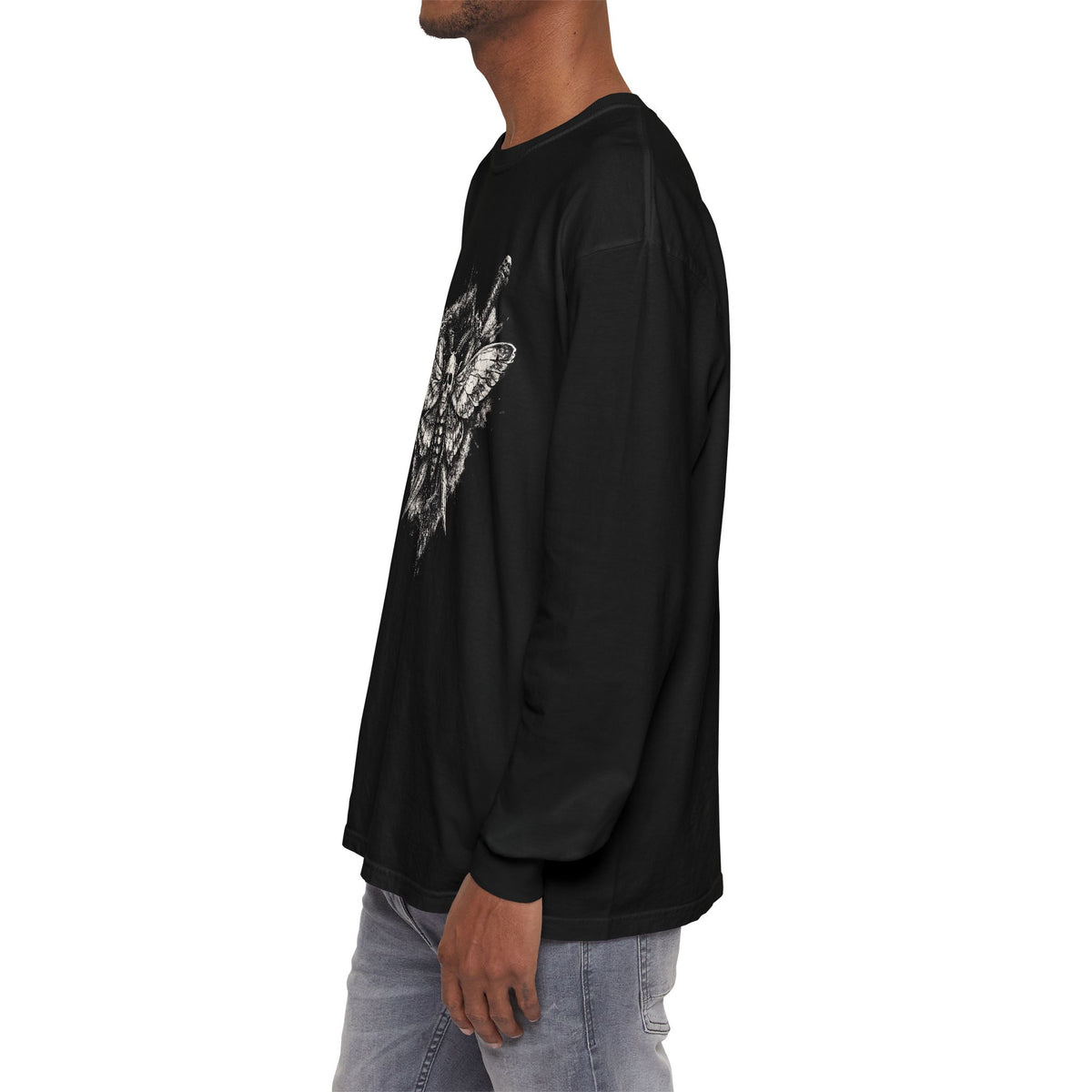 Skull Moth Long-Sleeve T-Shirt — Gothic Insect Illustration
