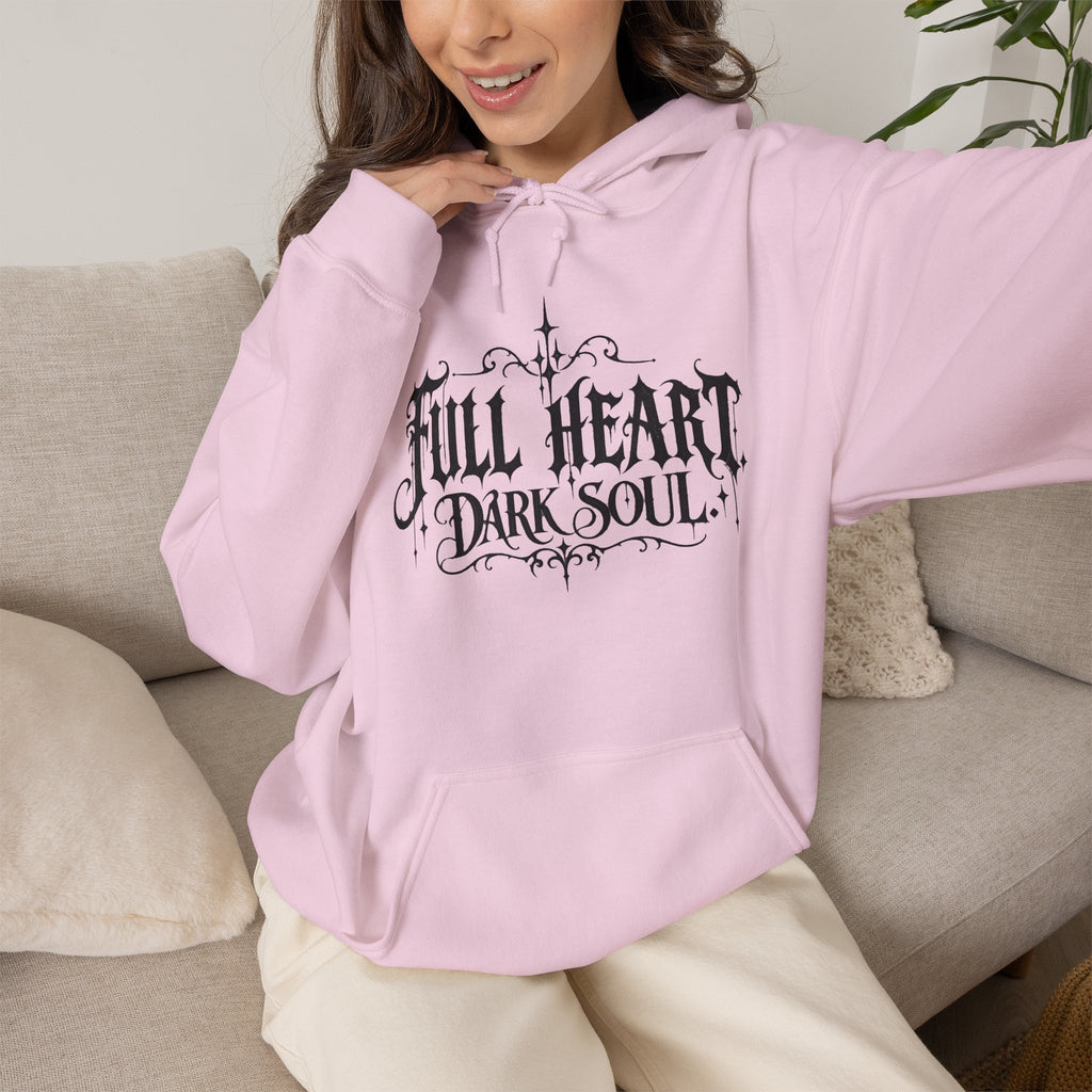 Dark Soul 'Full Heart' Hoodie — Gothic Script Graphic Sweatshirt
