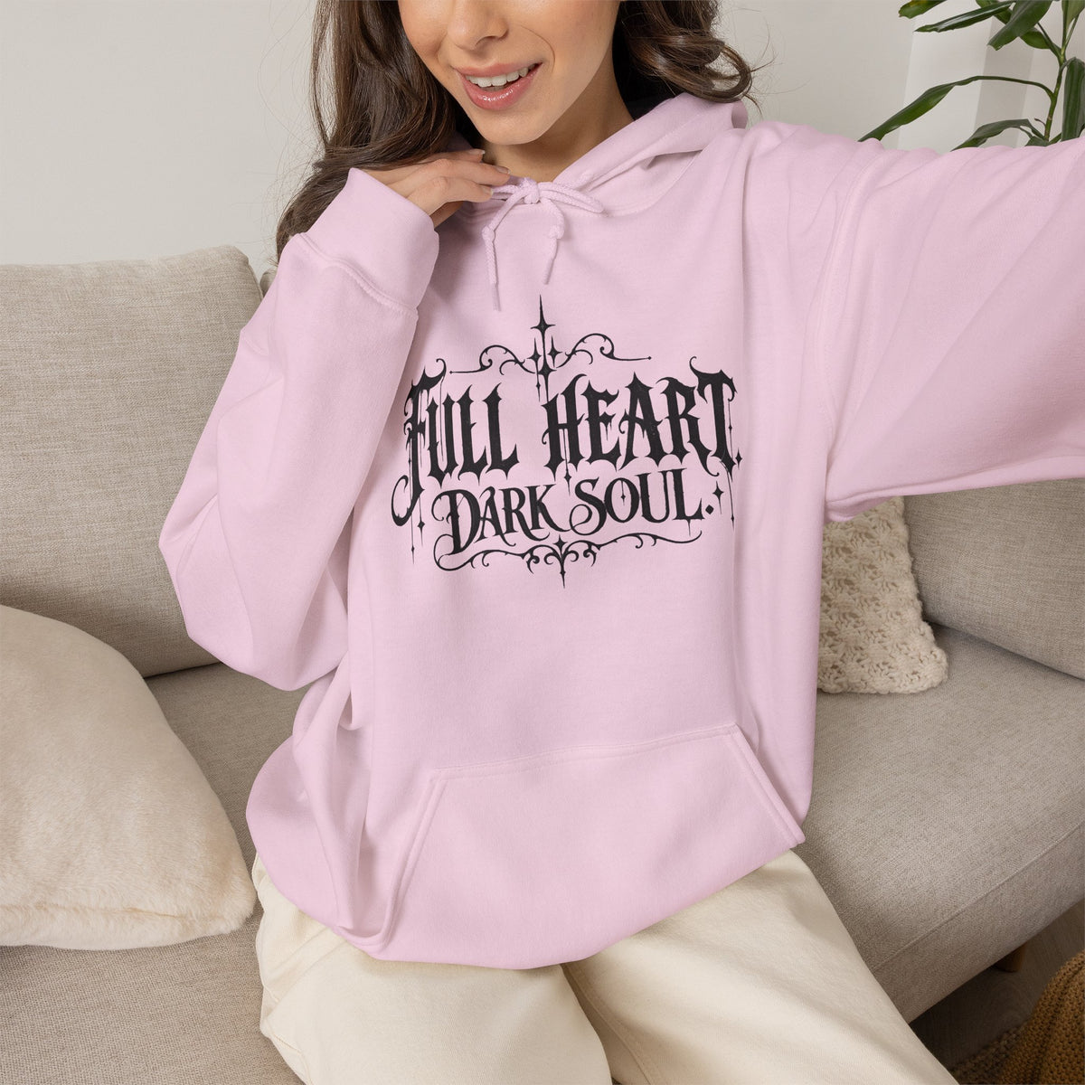 Dark Soul 'Full Heart' Hoodie — Gothic Script Graphic Sweatshirt