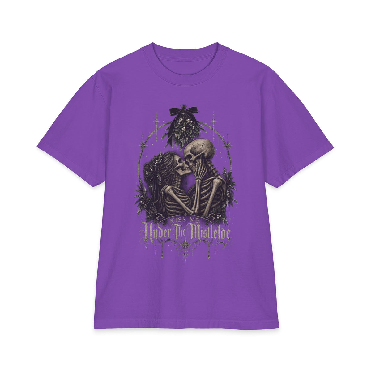 “Under the Mistletoe” T-Shirt — Gothic Skeleton Kiss