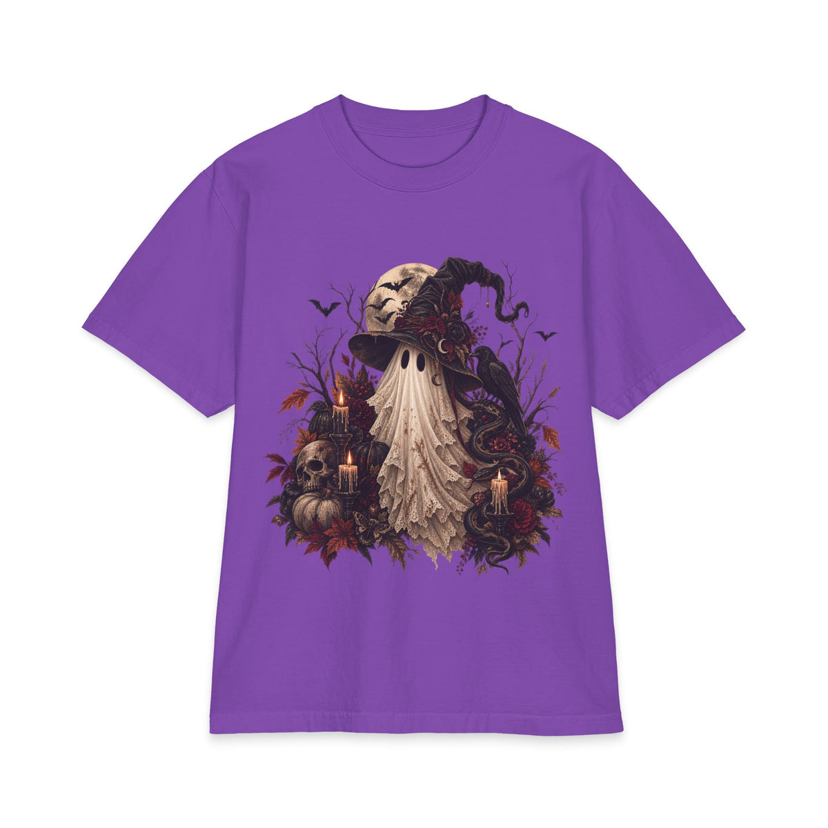 Vintage Ghost Halloween T-Shirt — Spooky Candlelit Autumn Design