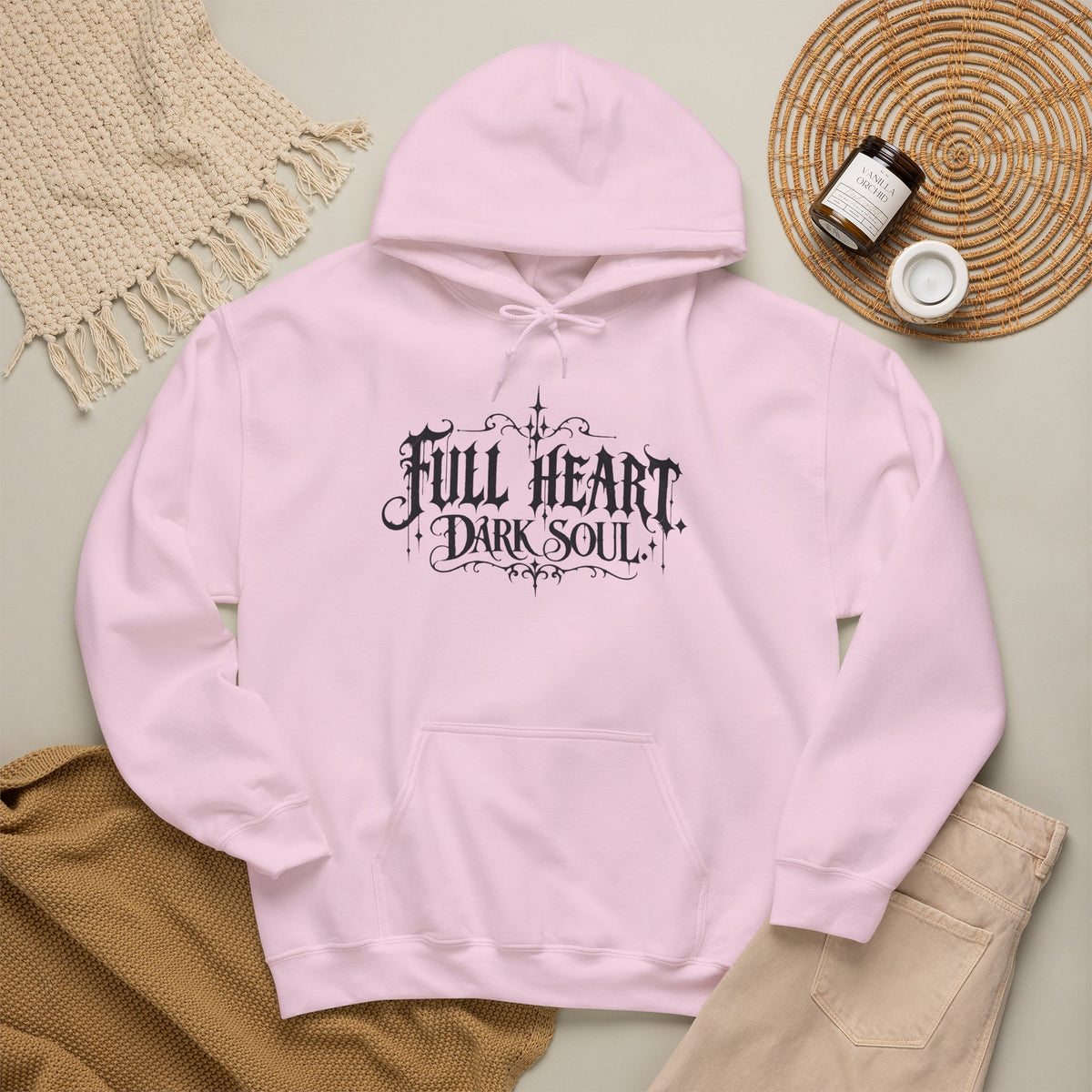 Dark Soul 'Full Heart' Hoodie — Gothic Script Graphic Sweatshirt