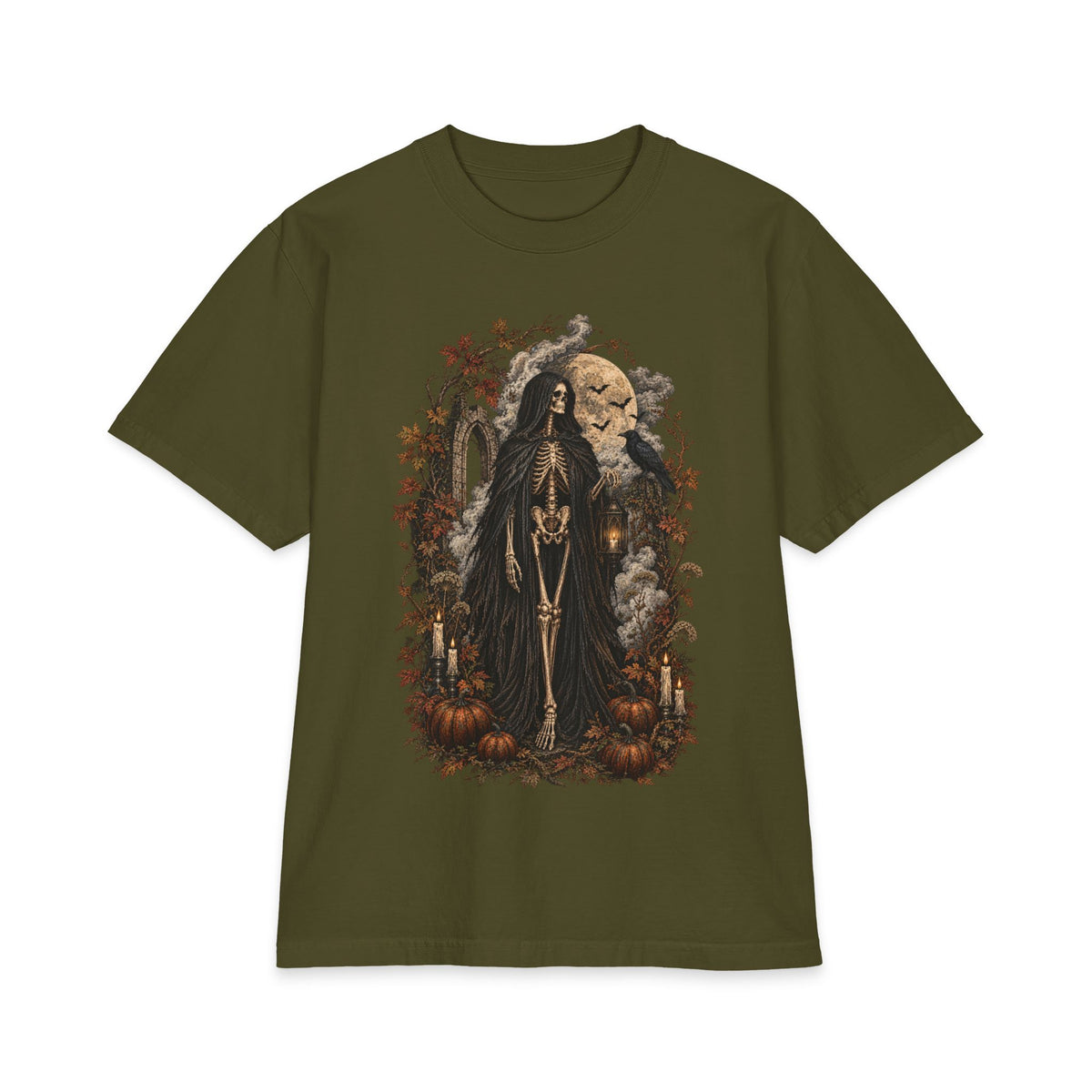 Grim Reaper Halloween T-Shirt — Gothic Pumpkin & Moon Tee