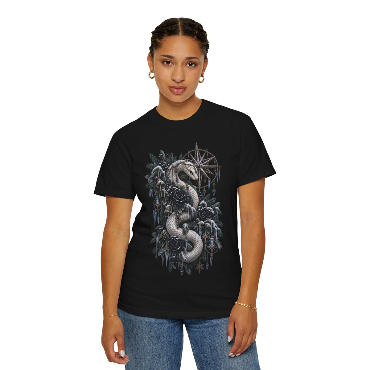 Christmas Serpent T-Shirt — Gothic Holiday Botanical Tee