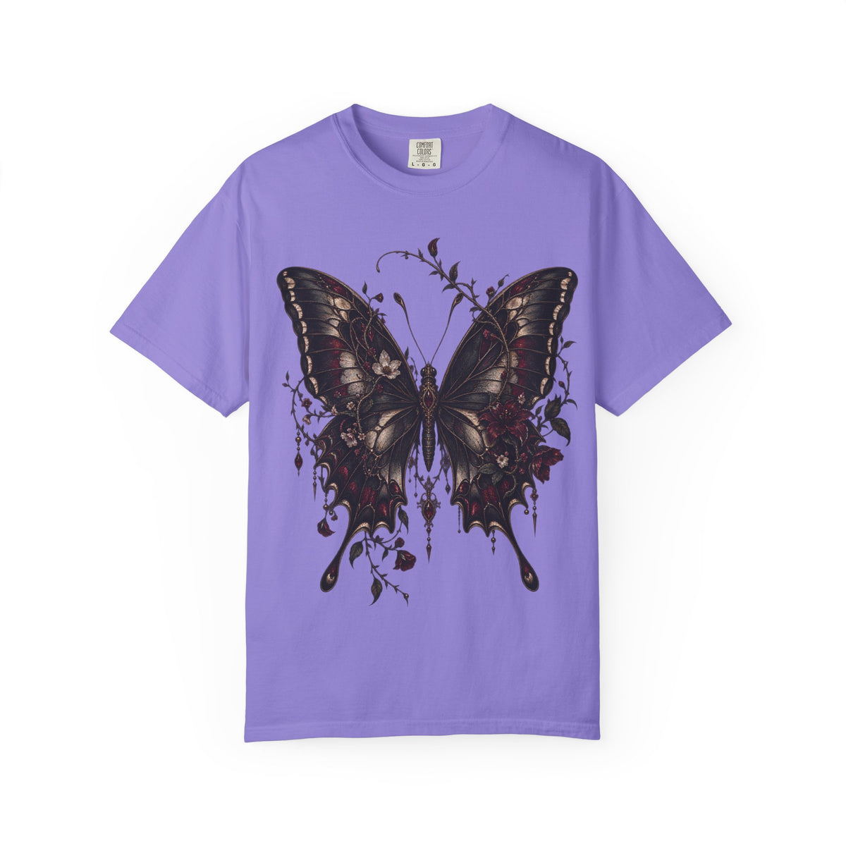 Gothic Dark Butterfly T‑Shirt — Vintage Floral Moth Graphic