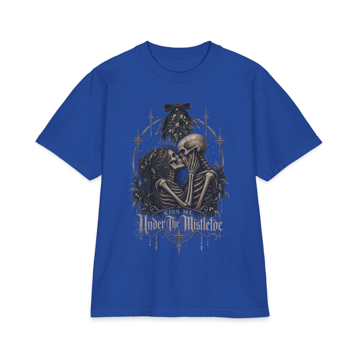 “Under the Mistletoe” T-Shirt — Gothic Skeleton Kiss