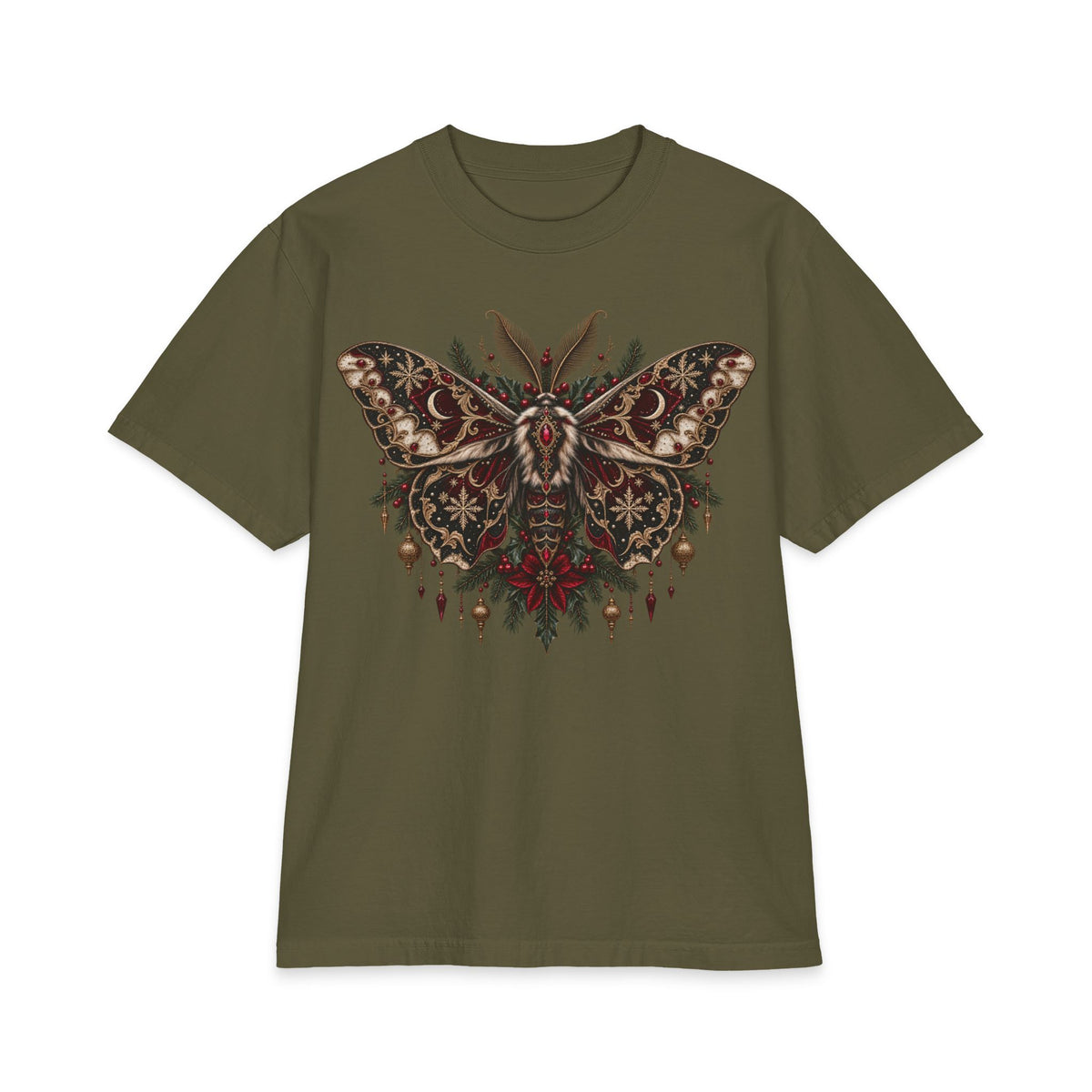 Christmas Moth T-Shirt — Gothic Holiday Floral Graphic Tee