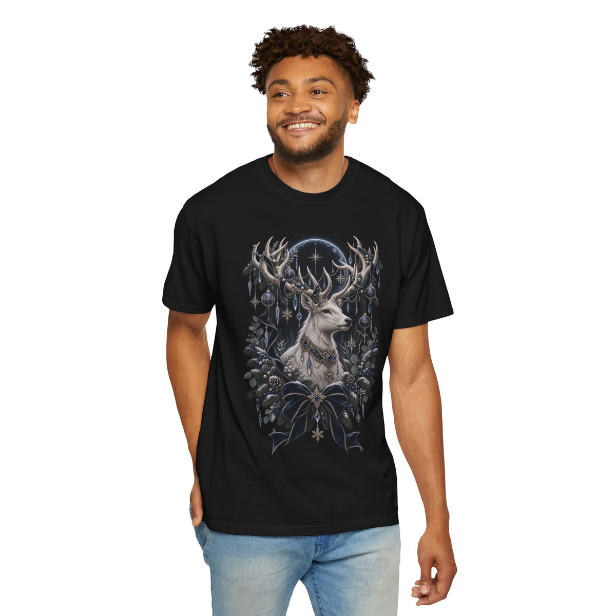 Mystic Stag Moon T-Shirt — Gothic Deer Forest Illustration