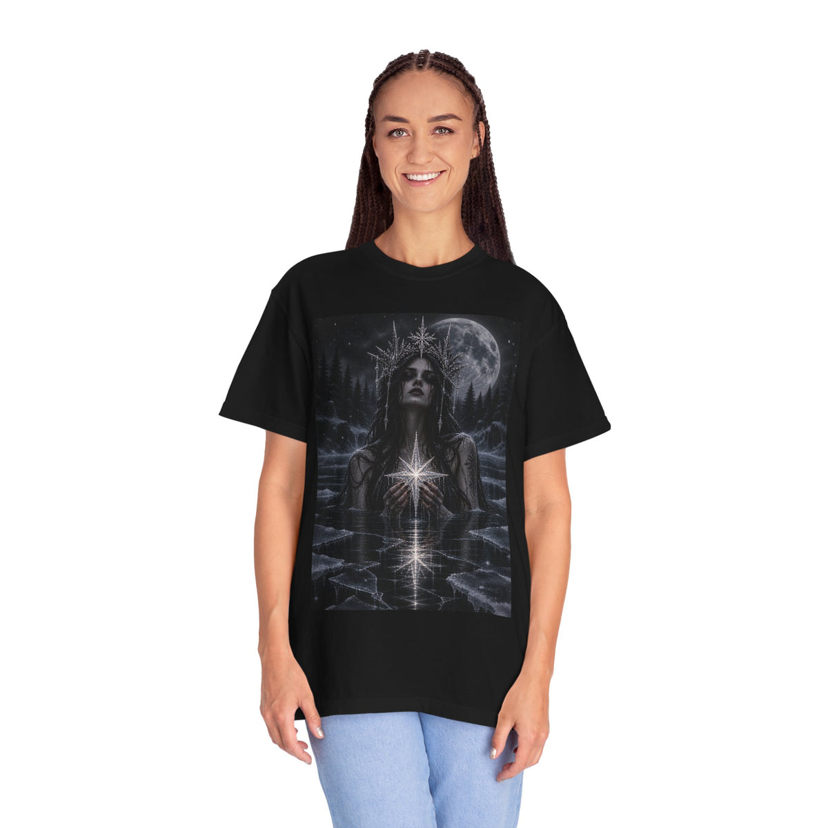 Mystic Moonlight T-Shirt — Gothic Star Goddess Graphic Tee