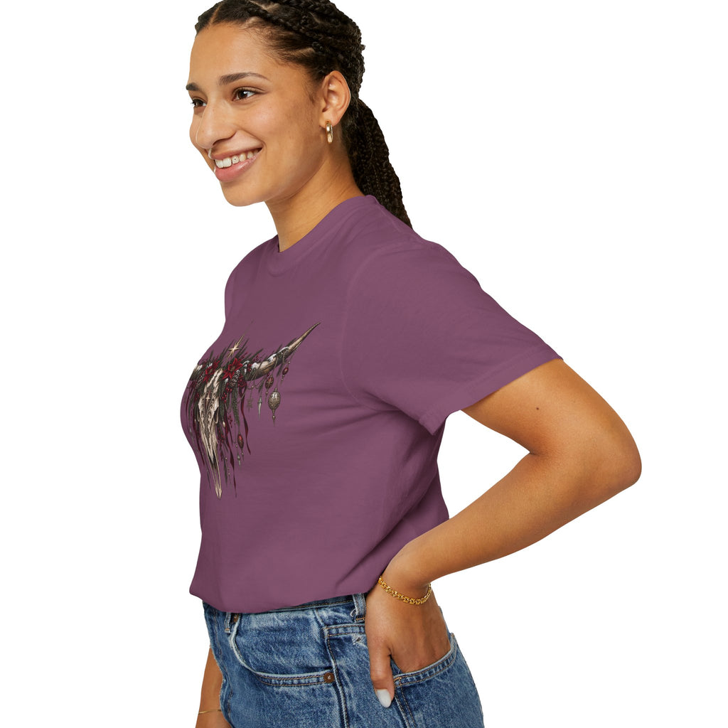 Western Skull Christmas T-Shirt — Boho Longhorn Design