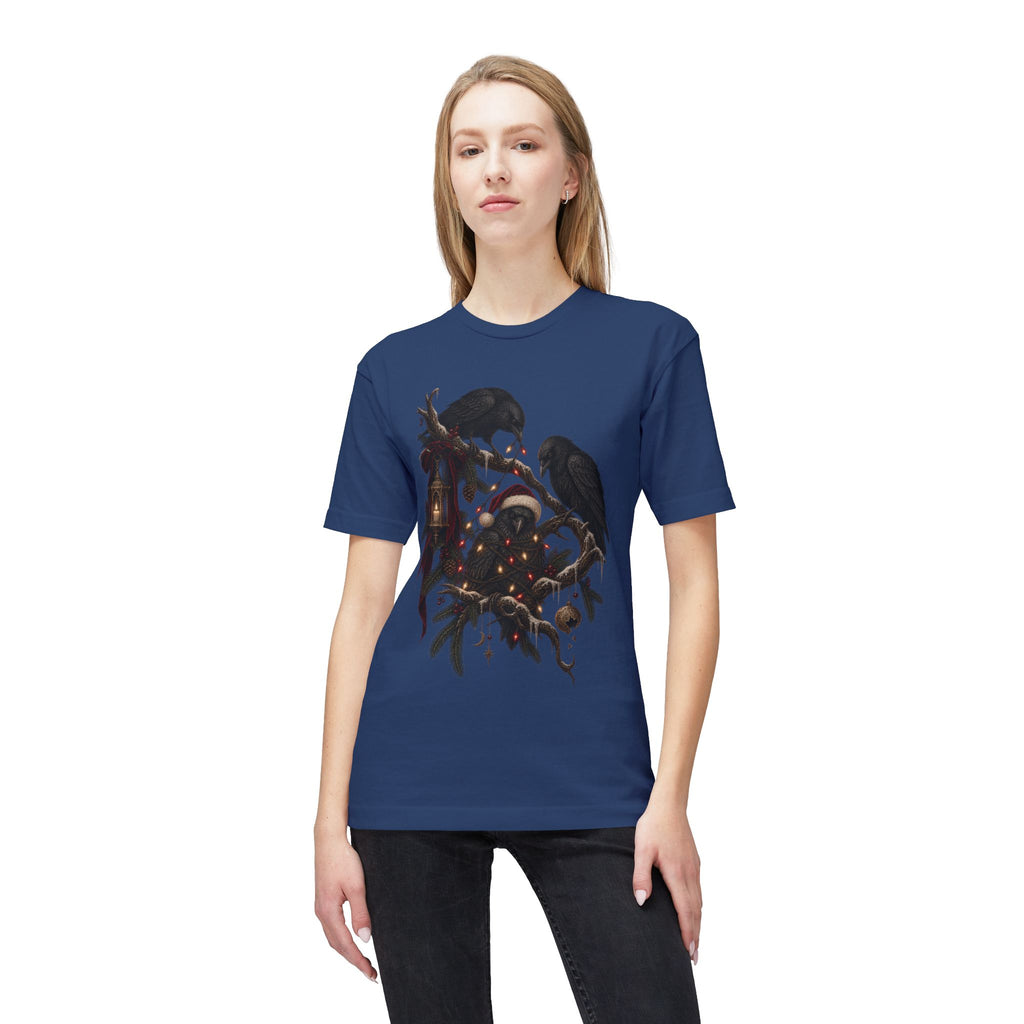 Christmas Crow T-Shirt — Festive Raven with Ornaments & Lights