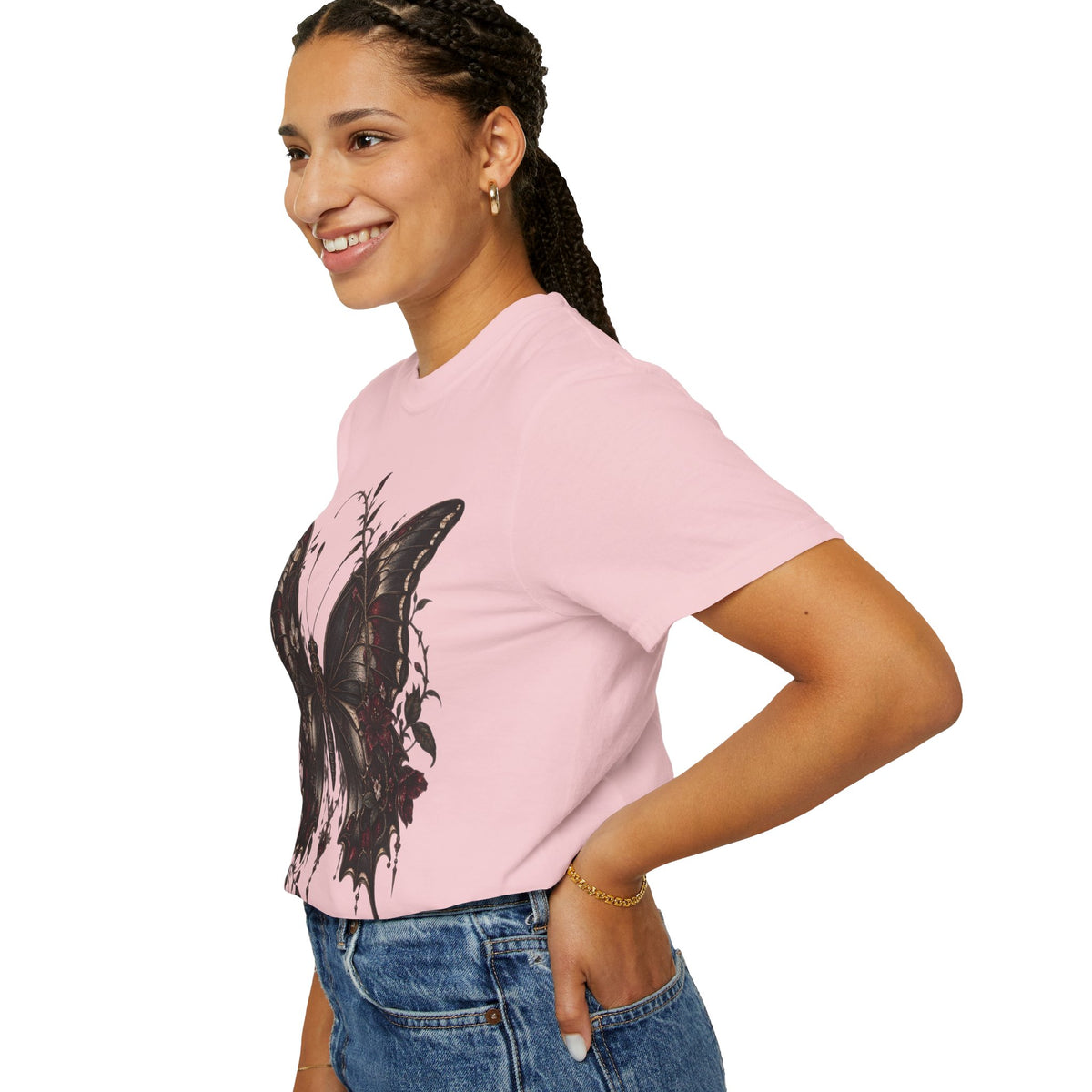 Gothic Dark Butterfly T‑Shirt — Vintage Floral Moth Graphic