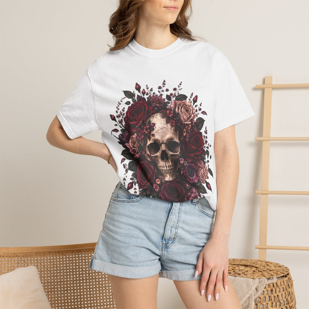 Skull & Rose T-Shirt — Gothic Floral Graphic