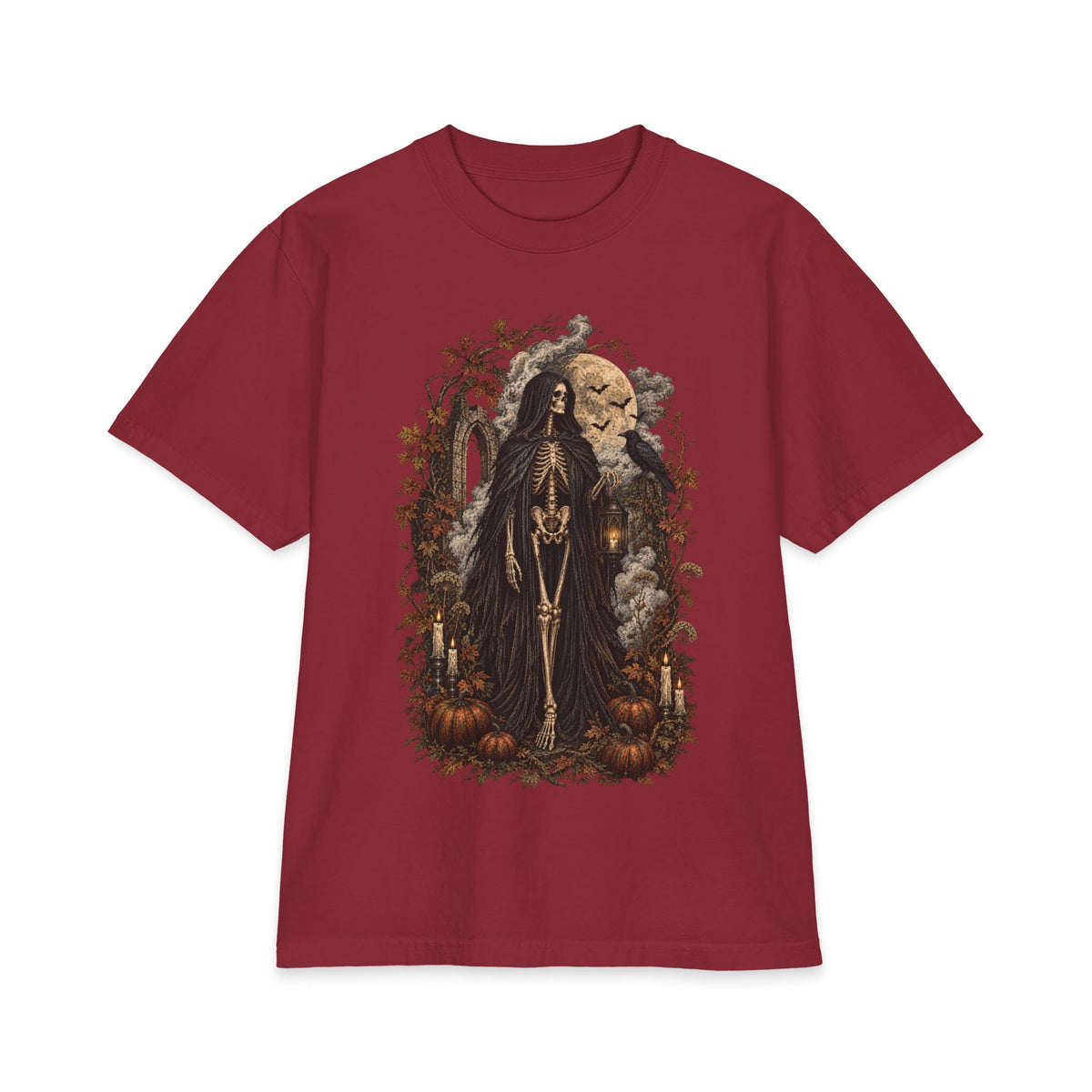 Grim Reaper Halloween T-Shirt — Gothic Pumpkin & Moon Tee