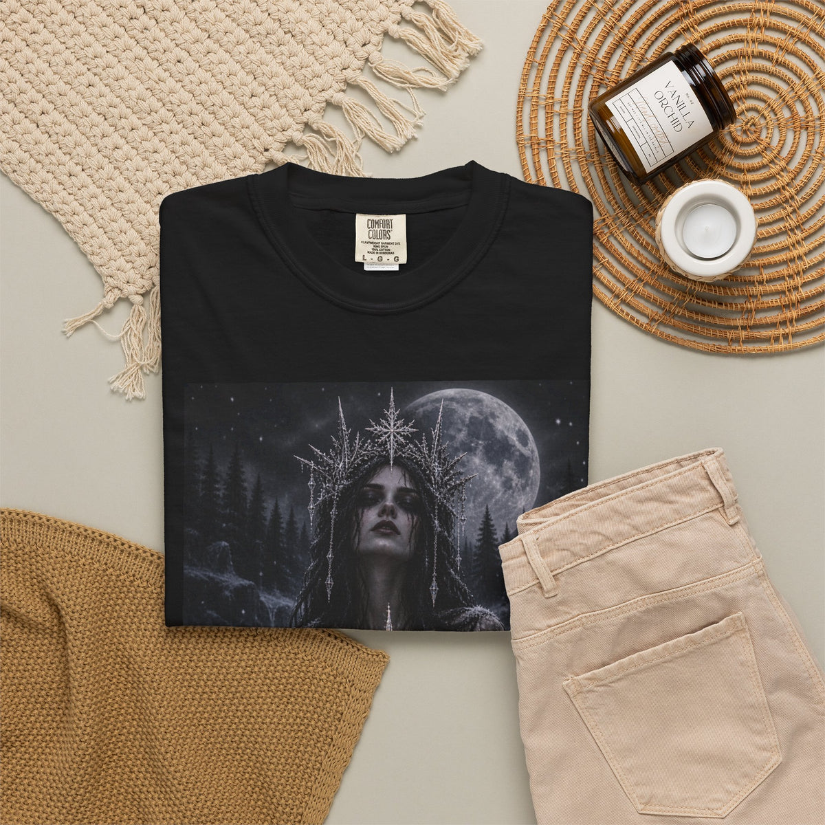 Mystic Moonlight T-Shirt — Gothic Star Goddess Graphic Tee