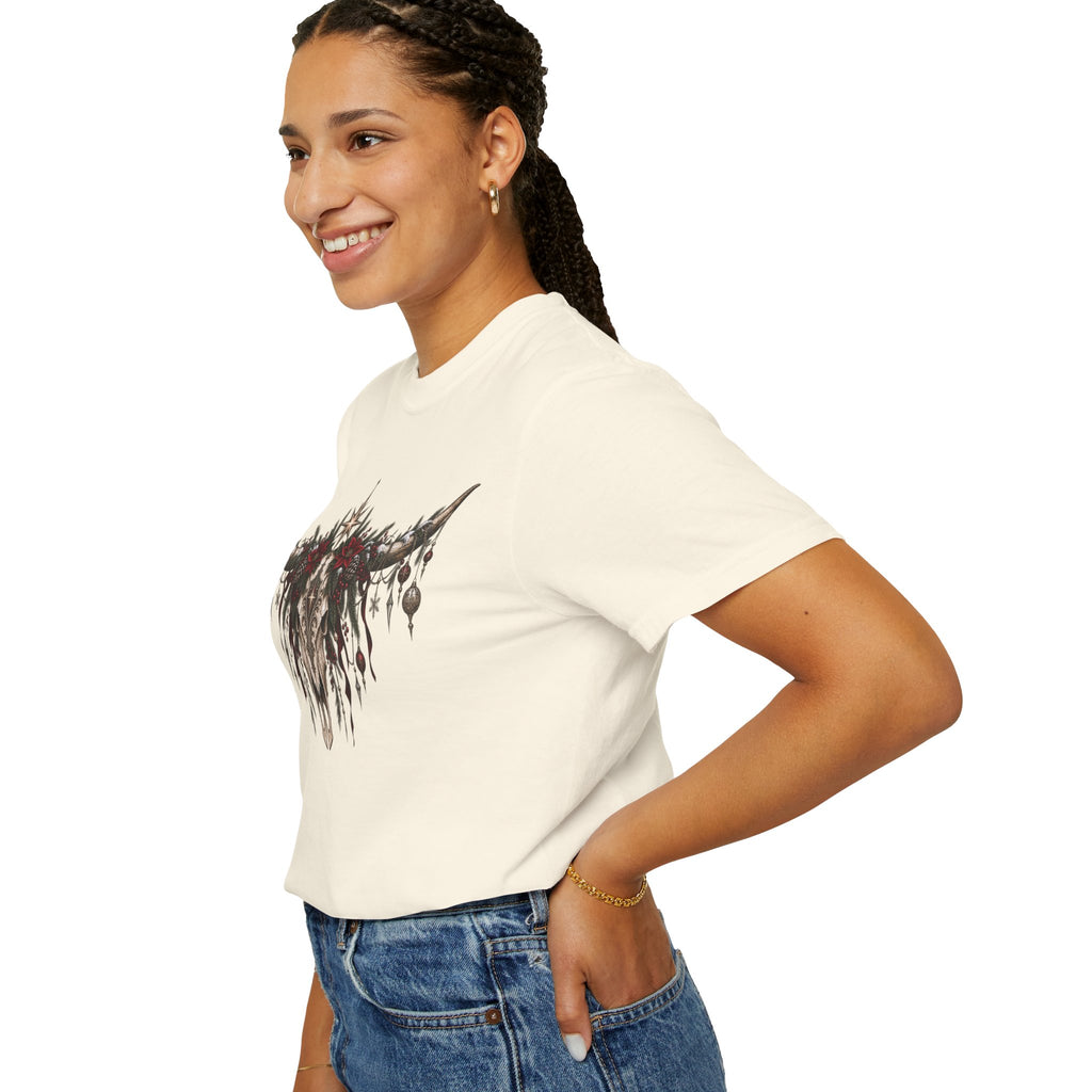 Western Skull Christmas T-Shirt — Boho Longhorn Design