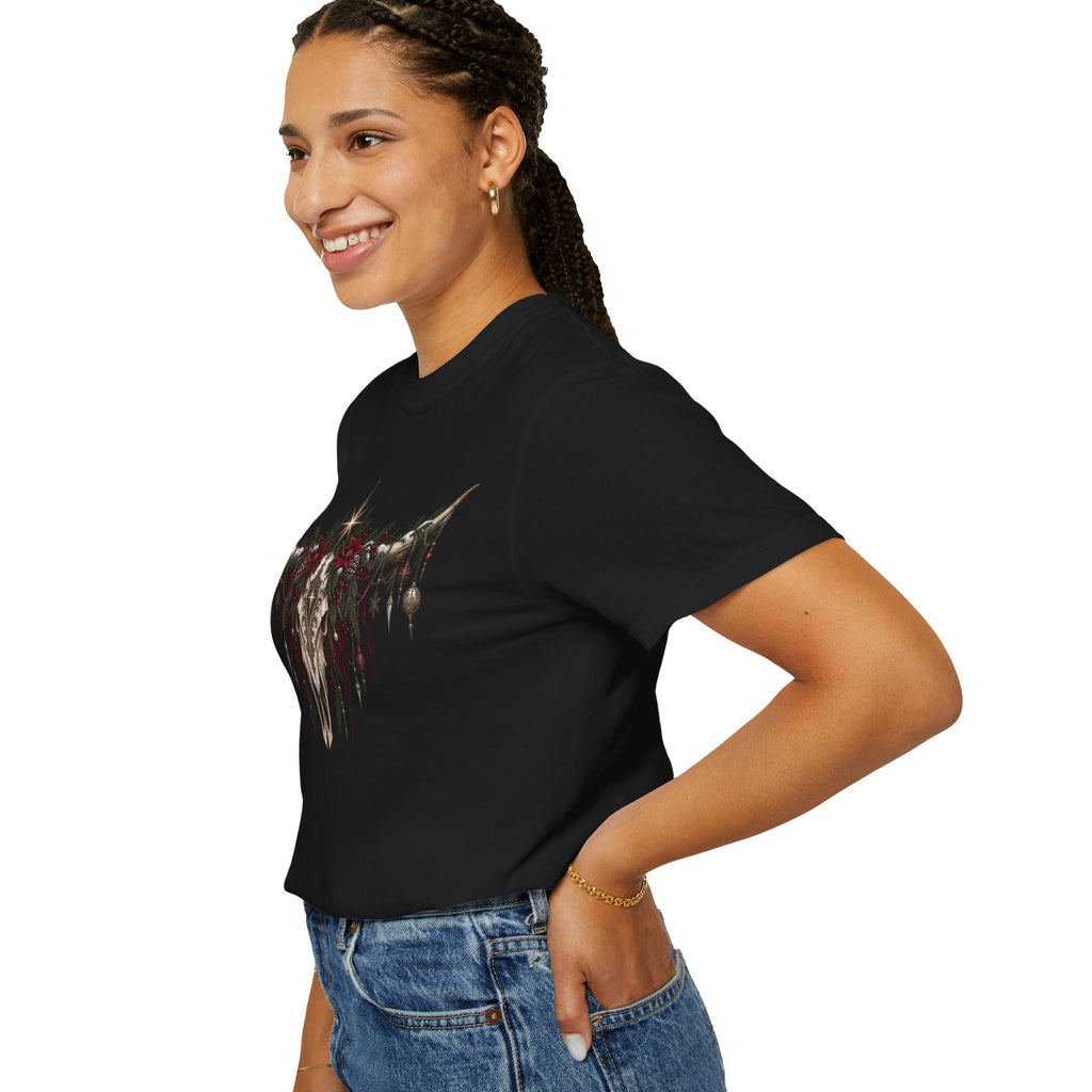 Western Skull Christmas T-Shirt — Boho Longhorn Design