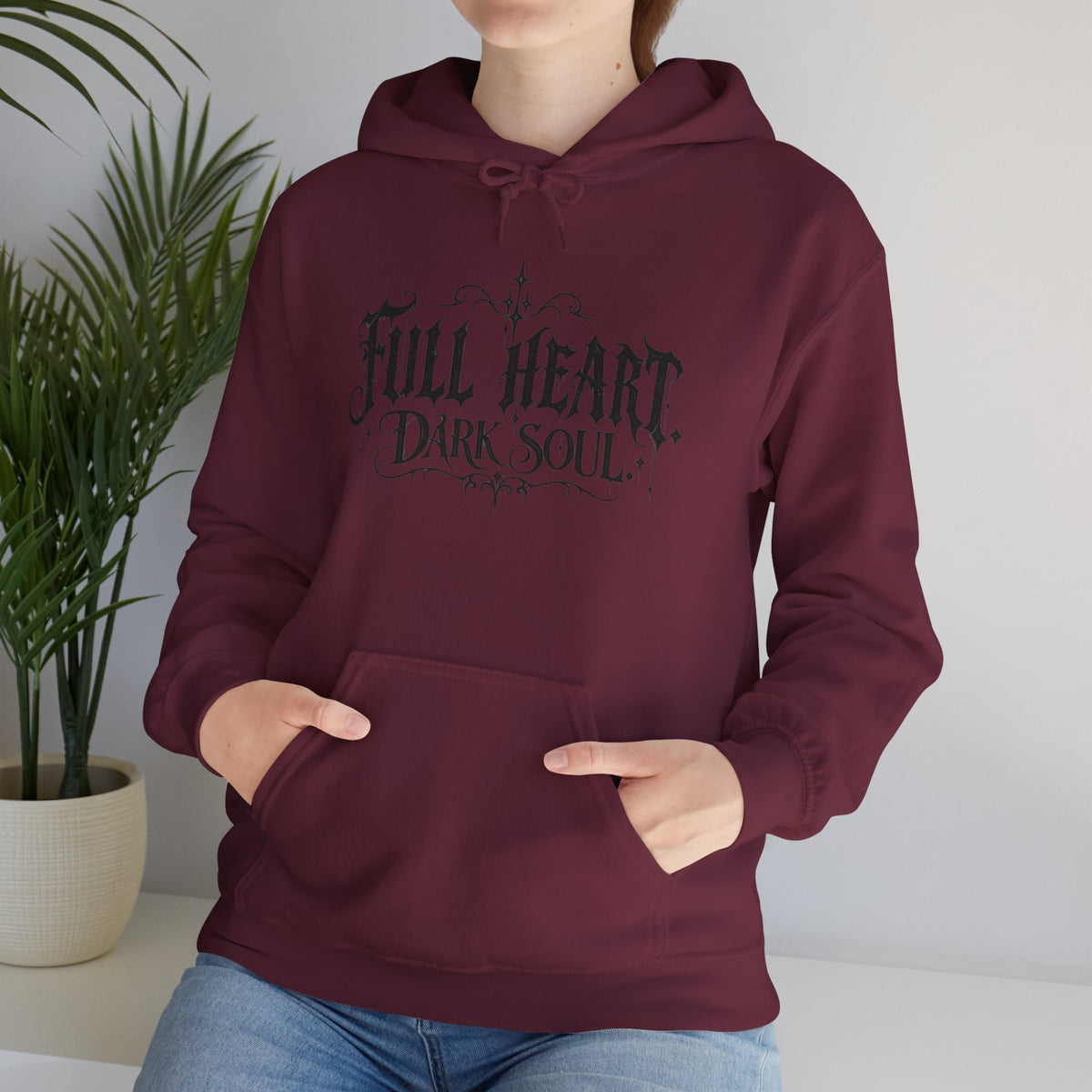 Dark Soul 'Full Heart' Hoodie — Gothic Script Graphic Sweatshirt