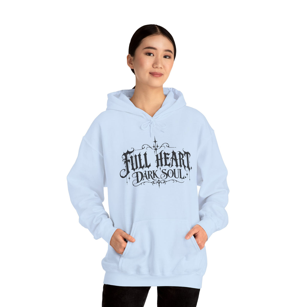 Dark Soul 'Full Heart' Hoodie — Gothic Script Graphic Sweatshirt
