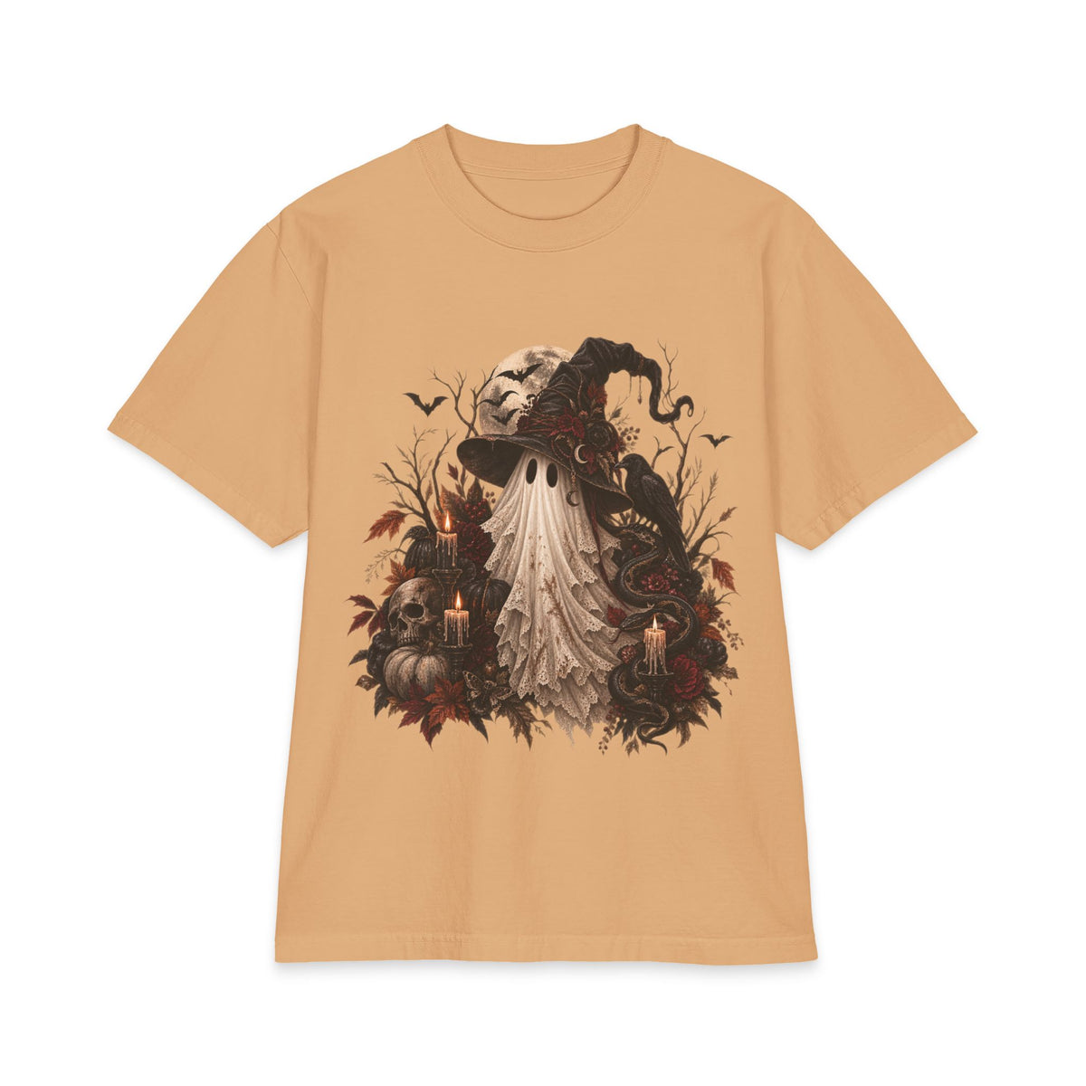 Vintage Ghost Halloween T-Shirt — Spooky Candlelit Autumn Design