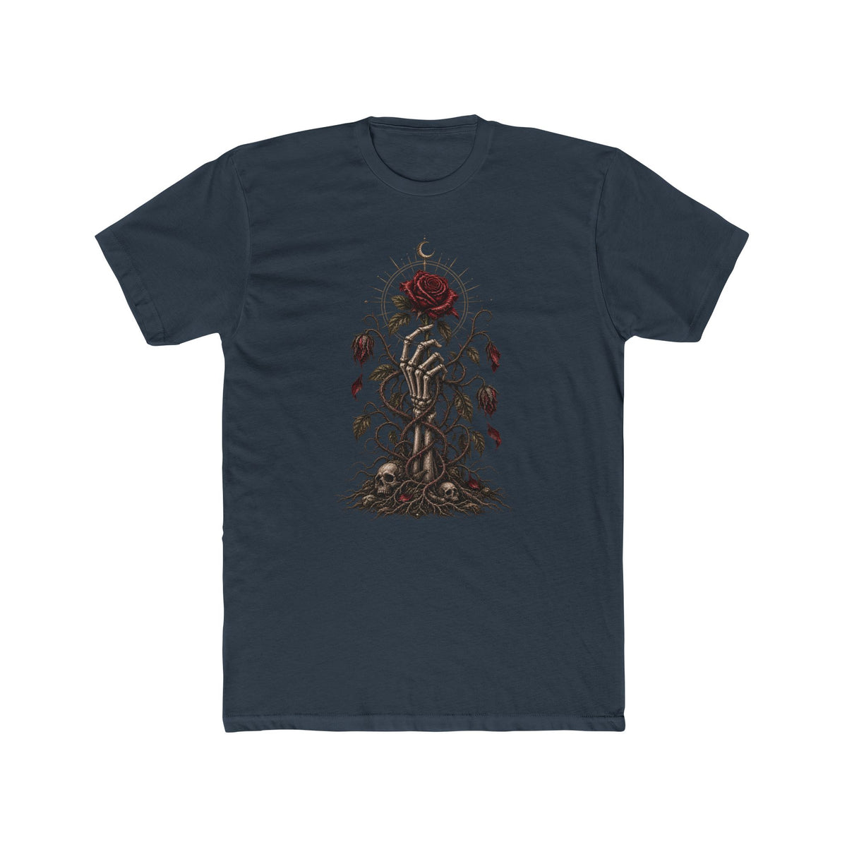 Skeleton Hand & Rose T-Shirt — Gothic Floral Illustration
