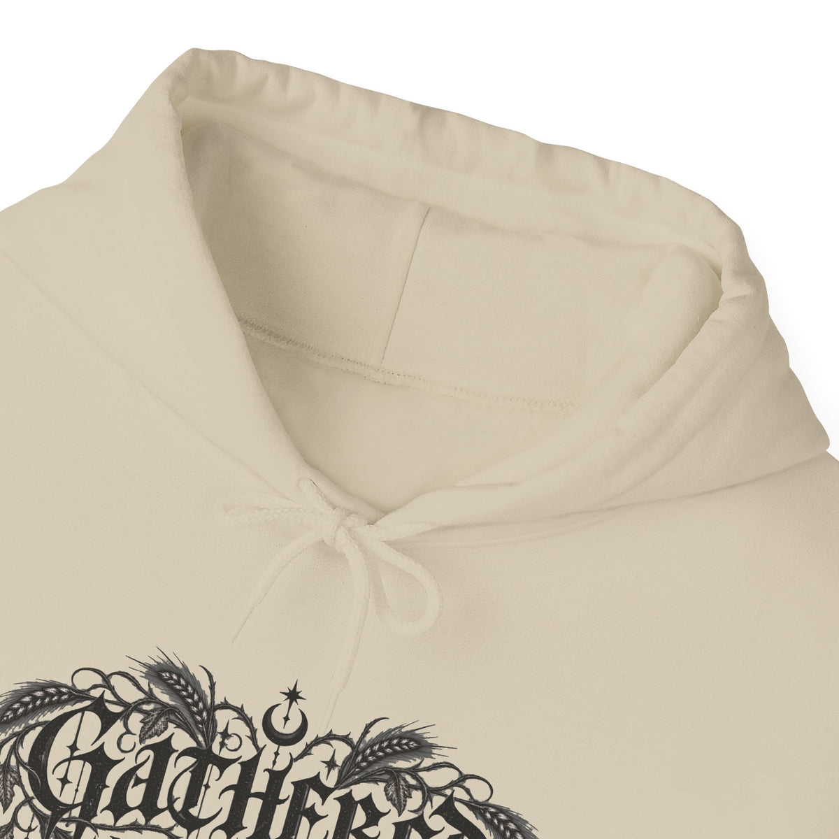 Gathered in Gratitude Hoodie — Gothic Winged Script Pullover