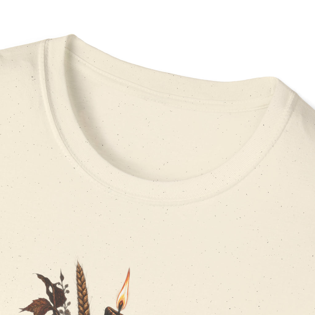 Gothic Candle T-Shirt — Hand Holding Burning Candle with Skull & Floral Design