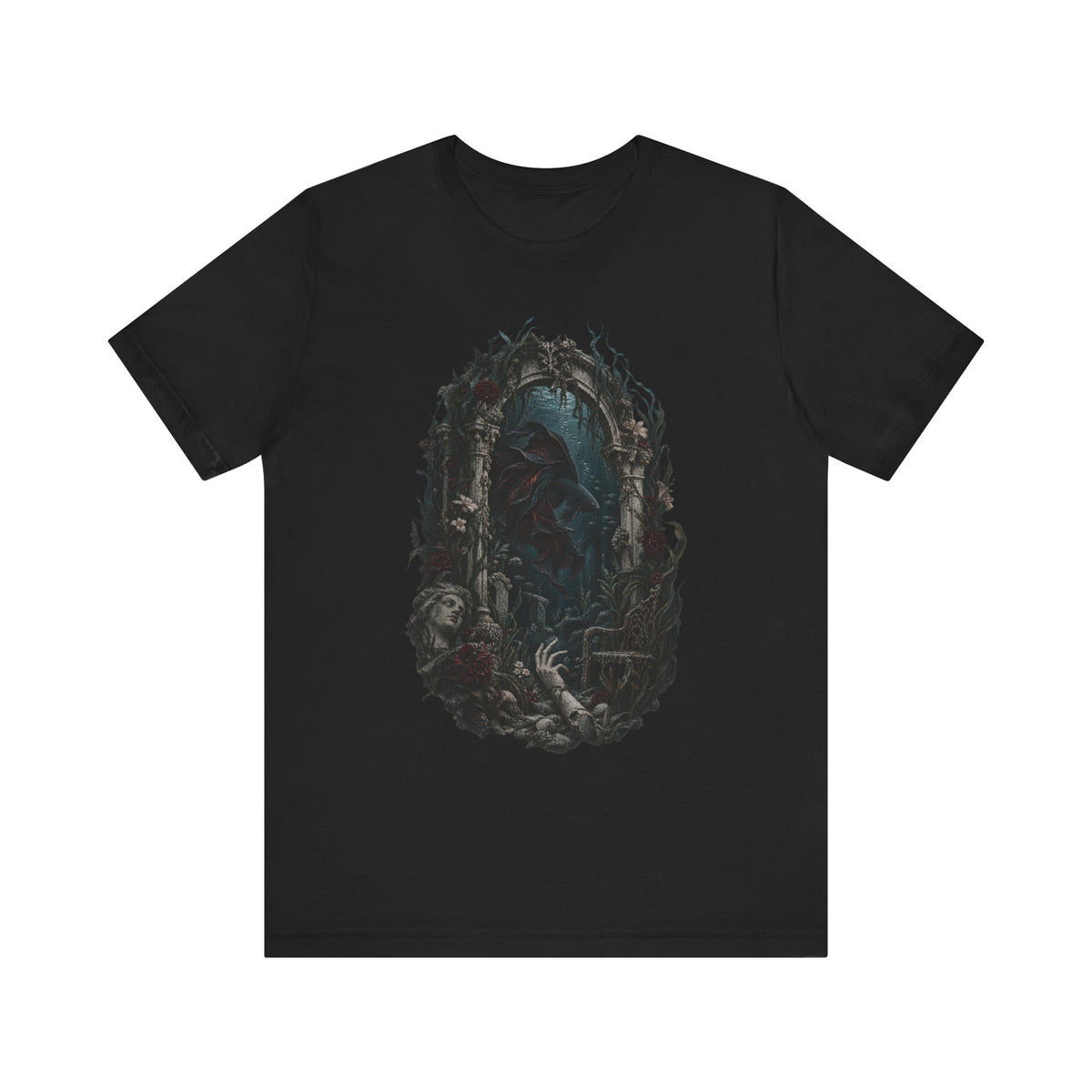 Gothic Fish T-Shirt — Underwater Ruins & Broken Statue