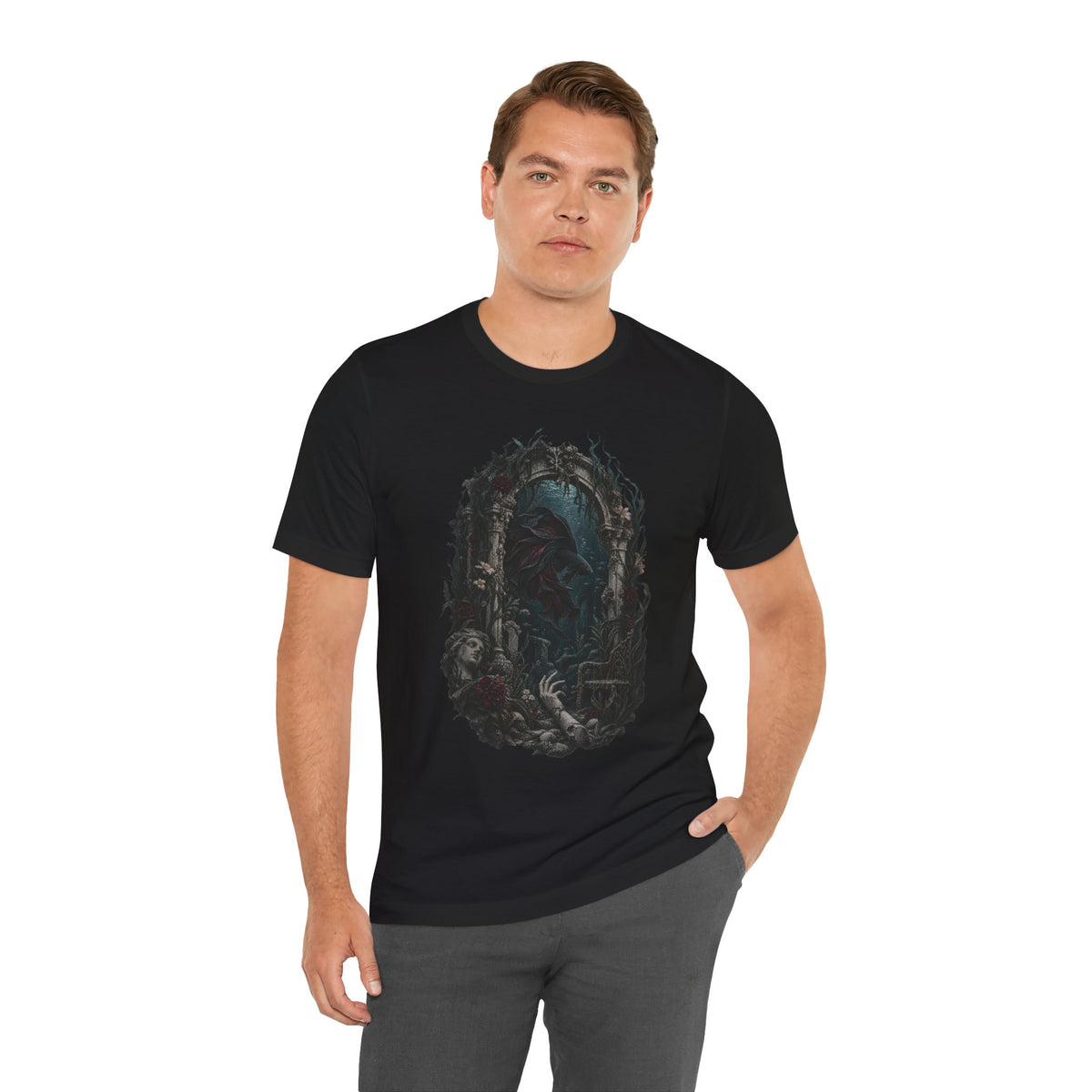 Gothic Fish T-Shirt — Underwater Ruins & Broken Statue