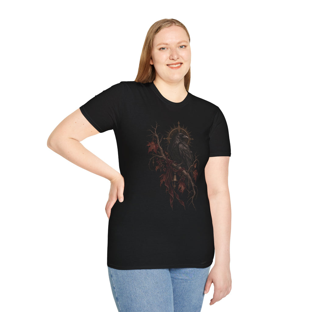 Gothic Raven Tee — Dark Crow with Thorny Halo Graphic Shirt