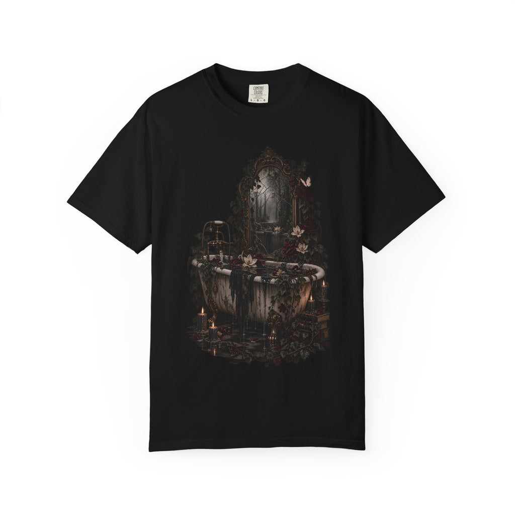 Gothic Bathtub Mirror T-Shirt — Dark Victorian Bathroom Art