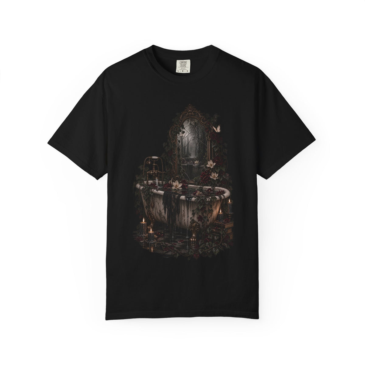 Gothic Bathtub Mirror T-Shirt — Dark Victorian Bathroom Art