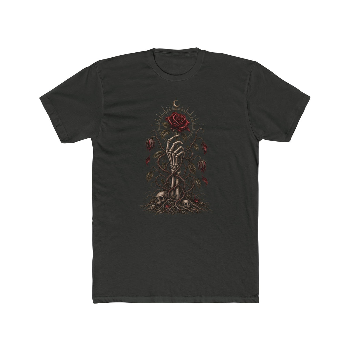 Skeleton Hand & Rose T-Shirt — Gothic Floral Illustration