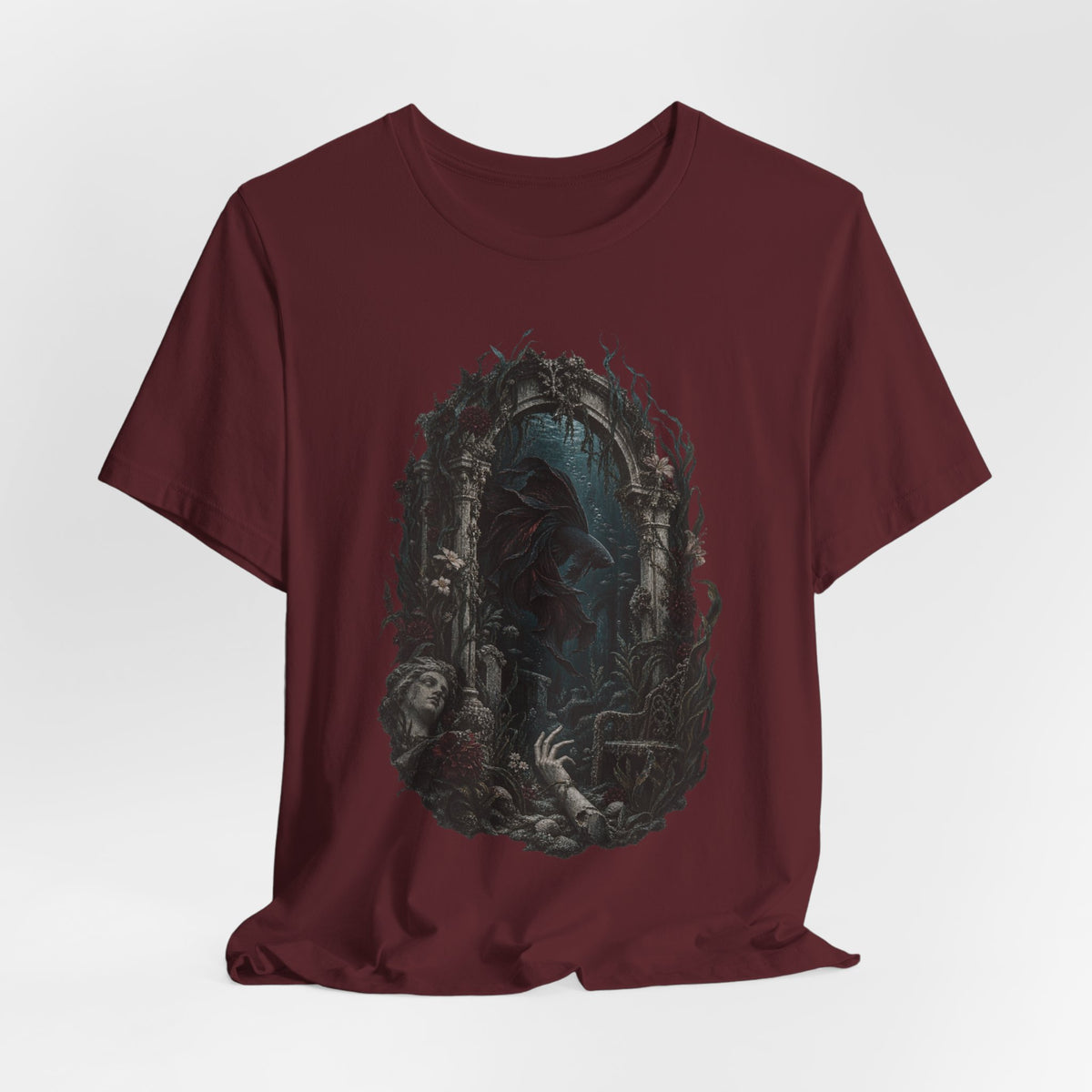 Gothic Fish T-Shirt — Underwater Ruins & Broken Statue
