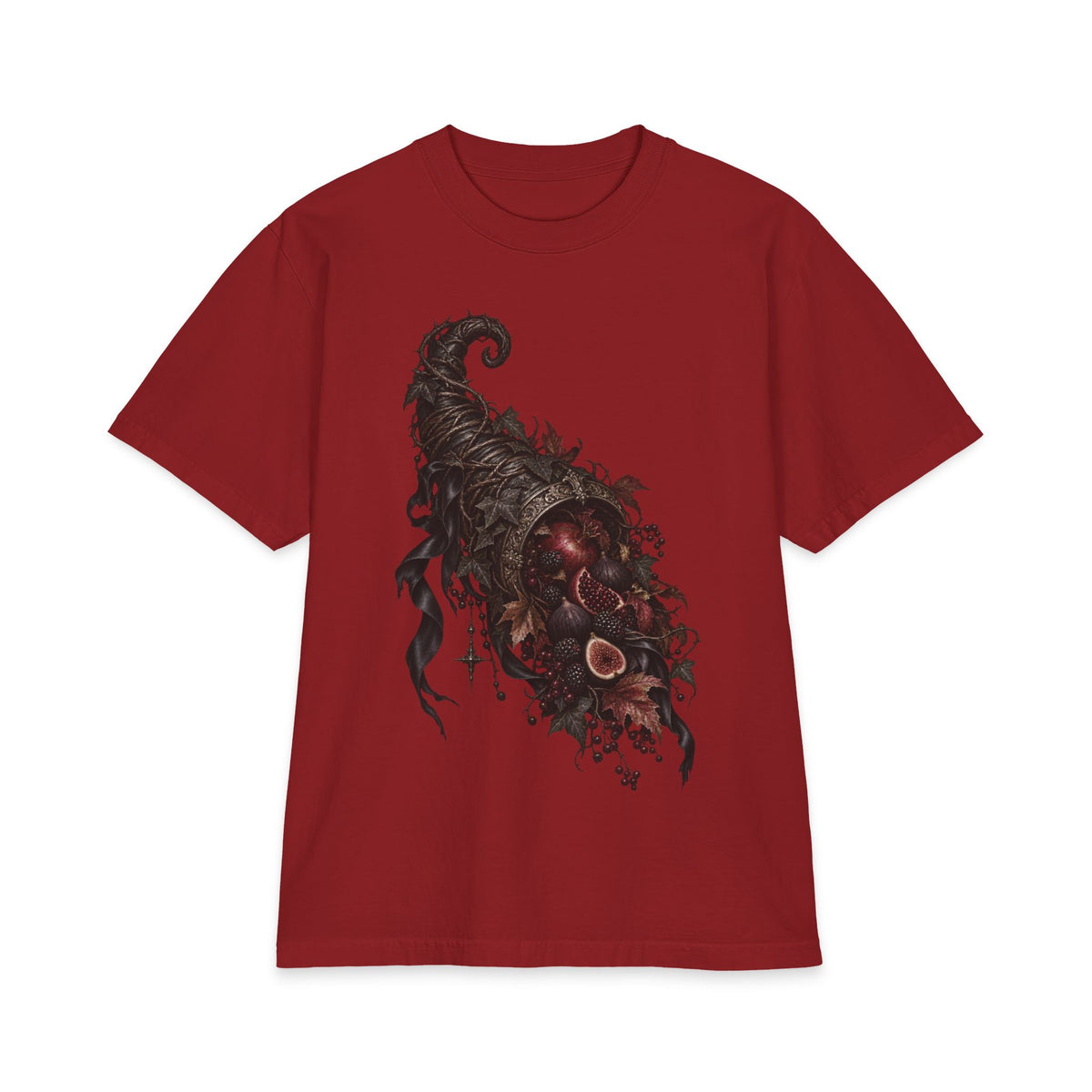 Dark Floral Cornucopia T-Shirt — Gothic Harvest Graphic Tee