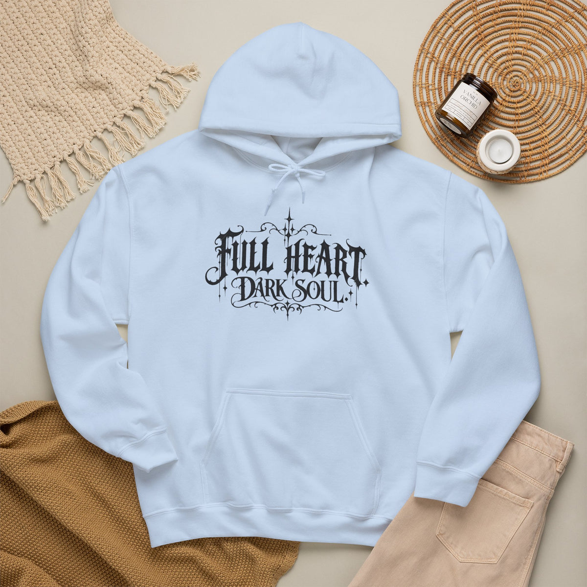 Dark Soul 'Full Heart' Hoodie — Gothic Script Graphic Sweatshirt