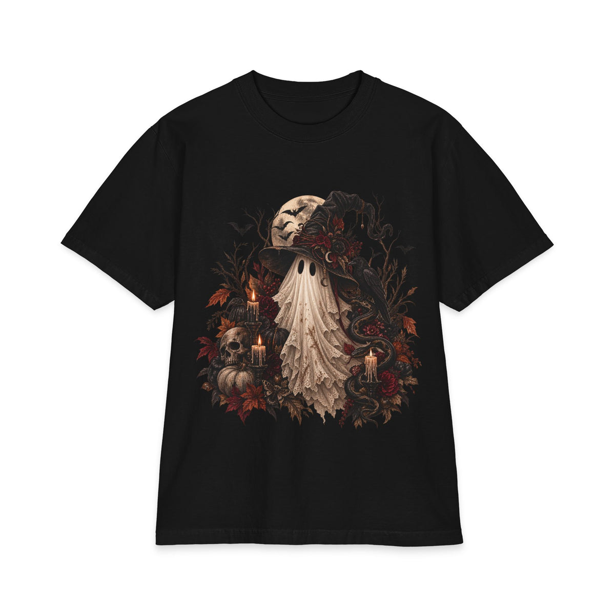 Vintage Ghost Halloween T-Shirt — Spooky Candlelit Autumn Design