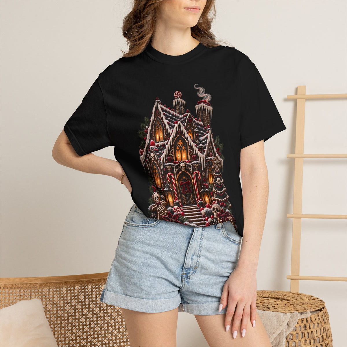 Gothic Gingerbread House T-Shirt — Spooky Christmas Art