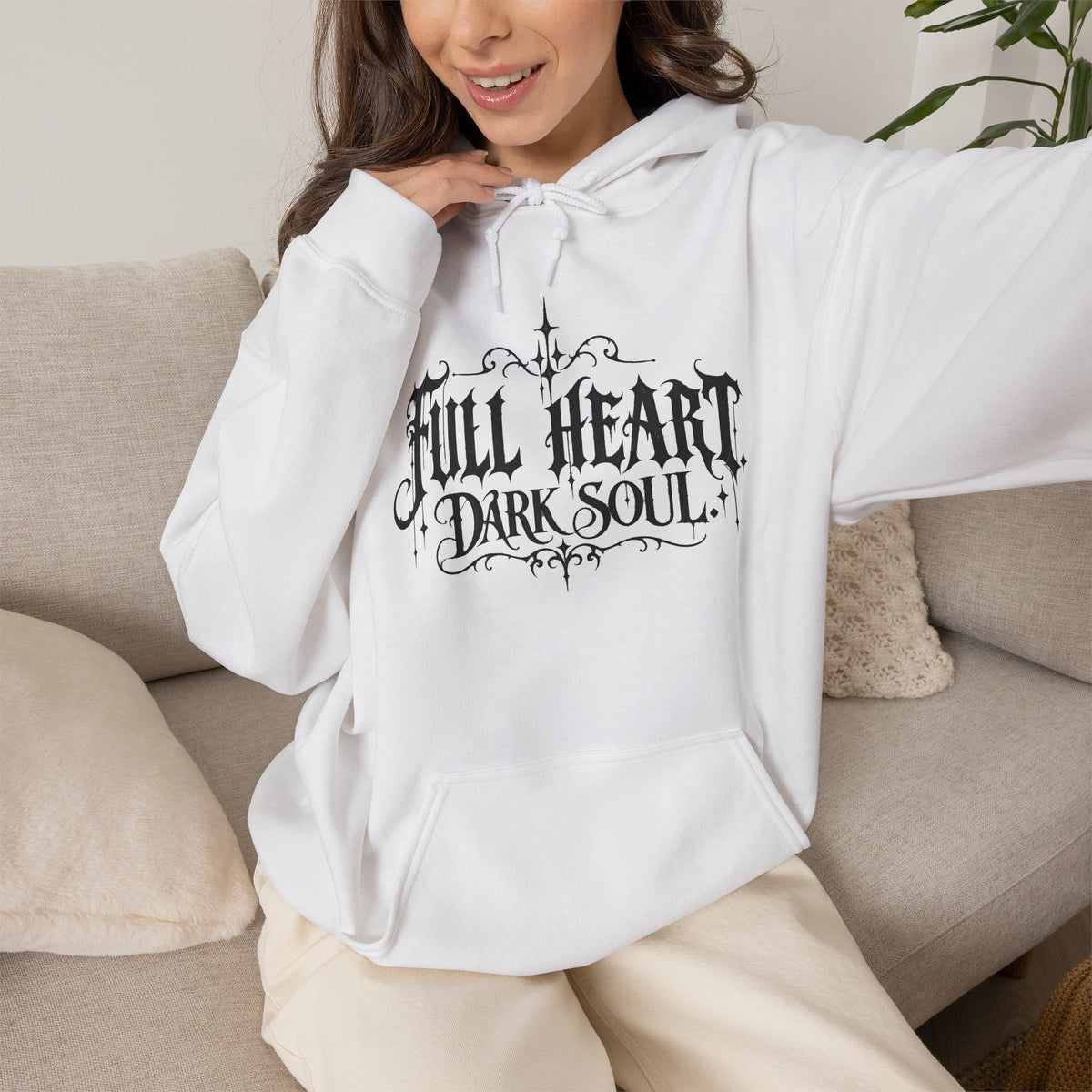 Dark Soul 'Full Heart' Hoodie — Gothic Script Graphic Sweatshirt
