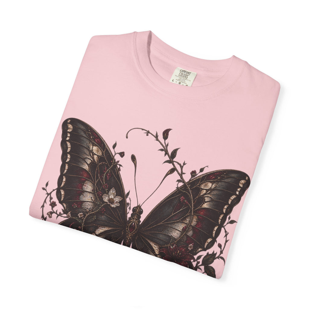 Gothic Dark Butterfly T‑Shirt — Vintage Floral Moth Graphic