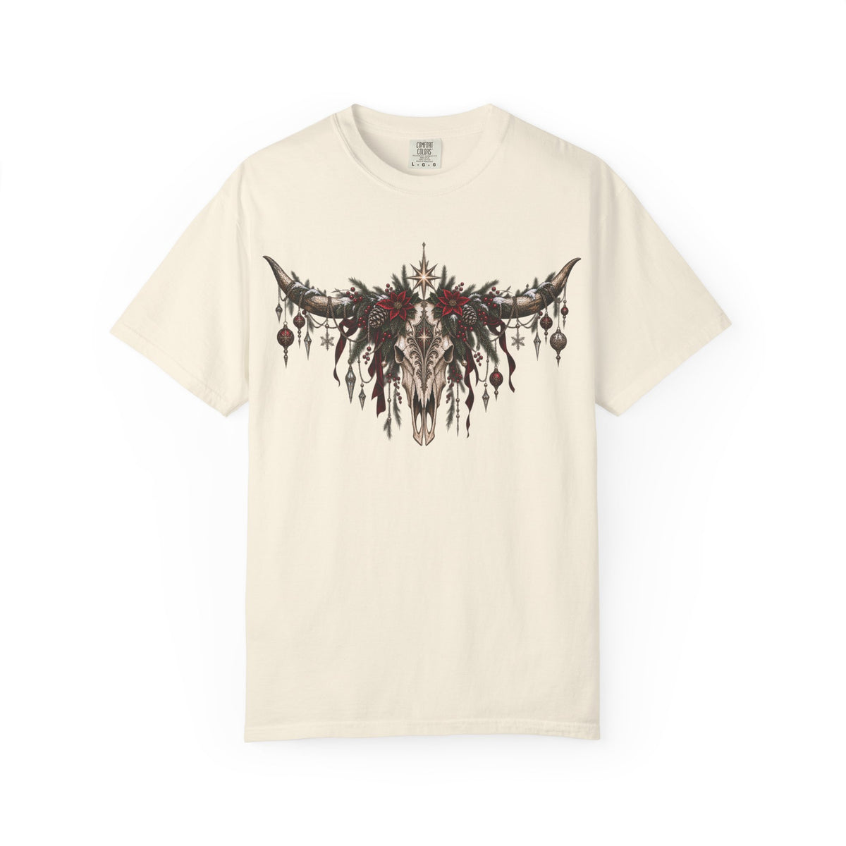 Western Skull Christmas T-Shirt — Boho Longhorn Design